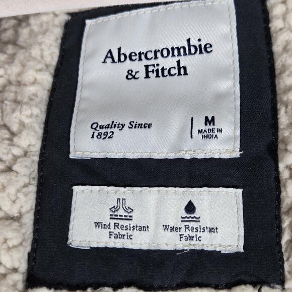 Abercrombie Fitch Womens M Navy Parka Coat Faux Fur Hood Sherpa Lined Jacket - Picture 3 of 12